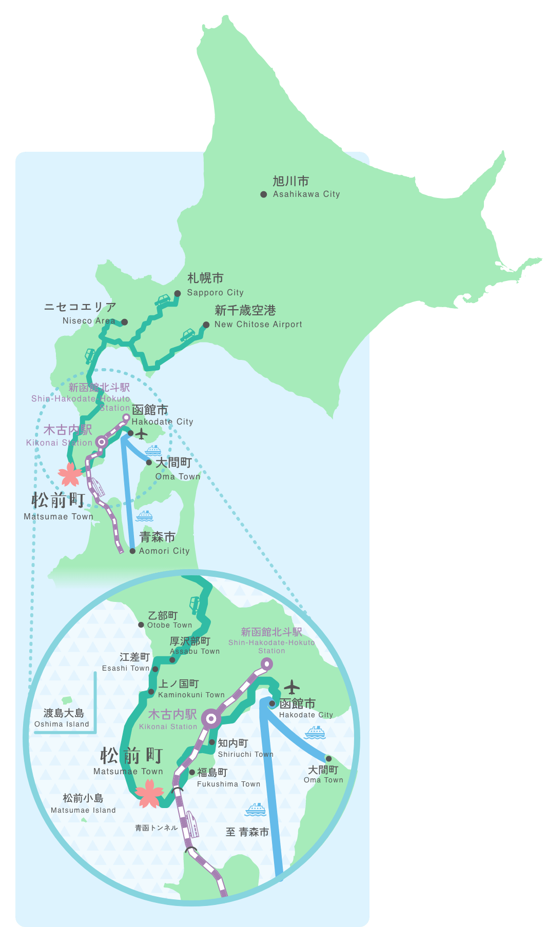 松前町へのアクセスマップ